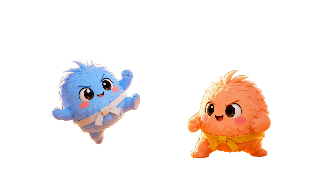 Two Pufflings facing off in the courtyard